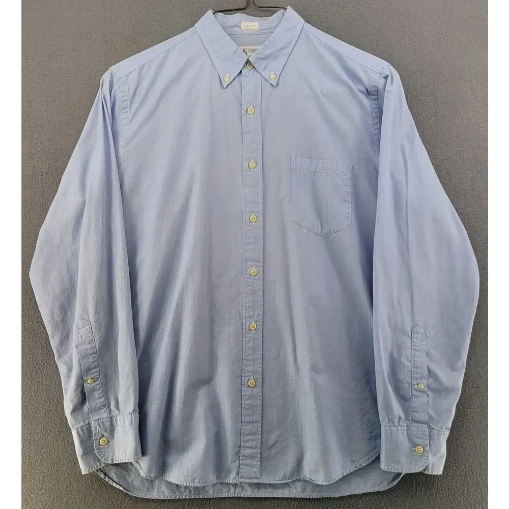 J Crew 2 Ply Cotton Dress Shirt Blue Mens L Classic Business Preppy Timeless